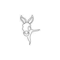 en enda linjeteckning av sött åsnehuvud för gårdens logotypidentitet. liten häst maskot koncept för national zoo ikon. modern kontinuerlig linje rita design vektorillustration vektor