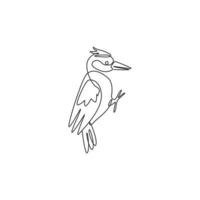 eine einzige Strichzeichnung eines entzückenden Spechts für die Identität des Firmenlogos. Süßes Vogel-Maskottchen-Konzept für das Symbol des Nationalparks. moderne durchgehende Linie zeichnen Design-Vektorgrafik-Illustration vektor