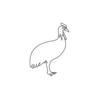 einzelne durchgehende Strichzeichnung eines exotischen Kasuars für die Identität des Firmenlogos. großes flugunfähiges Vogel-Maskottchen-Konzept für das Symbol des Vogelmuseums. moderne grafische vektorillustration des einlinienentwurfs vektor