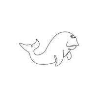 enda en rad ritning av rolig dugong för nautisk logotyp identitet. sjösvin eller havskamel maskot koncept för vattenlevande show ikon. modern kontinuerlig linje rita design grafisk vektorillustration vektor