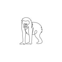 eine durchgehende Strichzeichnung eines süßen Mandrills für die Identität des Firmenlogos. großes exotisches Affen-Maskottchen-Konzept für das nationale Zoo-Symbol. moderne einzeilig zeichnende Design-Vektorgrafikillustration vektor
