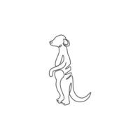 en enda linjeteckning av rolig surikat för företagets logotypidentitet. lite köttätare apa maskot koncept för national safari park ikon. modern kontinuerlig linje rita design vektorgrafisk illustration vektor