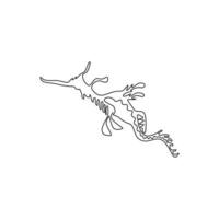 eine durchgehende Strichzeichnung eines süßen grünen Seedrachens für die Identität des Wasserlogos. Tarntier-Maskottchen-Konzept für das Symbol der Sea World Show. moderne einzeilig zeichnende Grafikdesign-Vektorillustration vektor