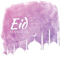 vattenfärg bakgrund för eid festival säsong med moské silhuett vektor
