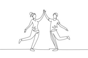 enda en rad ritning man och kvinna som utför dans i skolan, studion, festen. manliga och kvinnliga karaktärer som dansar tango på milonga. modern kontinuerlig linje rita design grafisk vektorillustration vektor