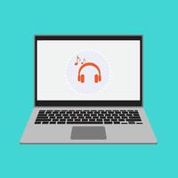 online Radio Musik- Streaming Bedienung Konzept mit Laptops, Kopfhörer und Wiedergabelisten. Audio- Spieler und online Rundfunk- Internet Medien Gerät. vektor