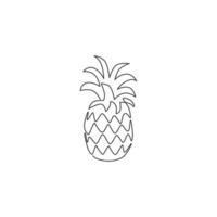 einzelne durchgehende Linie, die ganze gesunde Ananas organisch für die Logoidentität des Obstgartens zeichnet. Frisches Sommerfruchtkonzept für Obstgartensymbol. moderne eine linie zeichnen design vektorgrafik illustration vektor