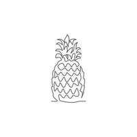 en kontinuerlig linjeritning av en hel hälsosam ekologisk ananas för logotyp för fruktträdgård. färsk sommar frukt koncept för frukt trädgård ikon. moderna en rad rita design grafisk vektorillustration vektor