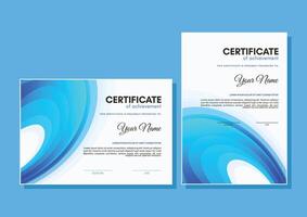 Blau Zertifikat von Leistung Vorlage mit Welle abstrakt vektor