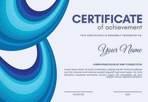 blå certifikat av prestation mall med Vinka abstrakt vektor