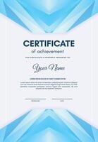 Blau Zertifikat von Leistung Vorlage mit abstrakt vektor