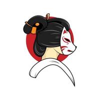 japansk geisha med kitsune mask illustration vektor