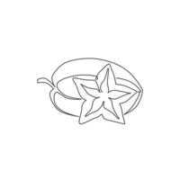 Eine einzige Strichzeichnung von ganz gesundem Bio für die Logoidentität von Starfruits Orchard. frisches Sternfruchtkonzept für Gartenikone. moderne durchgehende Linie zeichnen Design-Vektorgrafik-Illustration vektor