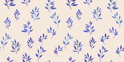 abstrakt blå mycket liten löv grenar sömlös mönster. hand dragen skiss. minimalistisk isolera blad stjälkar ljus utskrift. mall för mönster, collage, mönstrad vektor