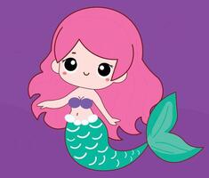 söt sjöjungfru med rosa hår, för bakgrunder, barns och grafik, tonåring och barn vektor