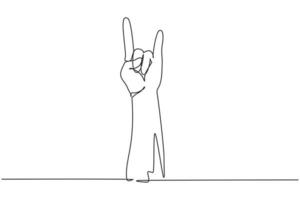 enda en rad ritning rock på gest symbol. heavy metal handgest. icke-verbala tecken eller symboler. hand variation form koncept. modern kontinuerlig linje rita design grafisk vektorillustration vektor