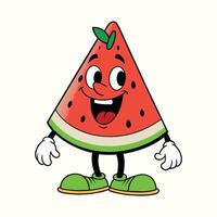 vattenmelon retro skraj tecknad serie karaktär. vektor