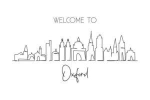 enda kontinuerlig linjeteckning oxford skyline, england. berömda stadsskrapa landskapsgalleri. världsresor hem vägg dekor konst affisch print koncept. moderna en rad rita design vektorillustration vektor