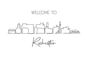 kontinuierliche eine linie zeichnung rochester city skyline, minnesota. schönes Wahrzeichen. Weltlandschaft Tourismus Reise Wand Dekor Poster Druck Kunst. Stilvolle Single-Line-Draw-Design-Vektor-Illustration vektor