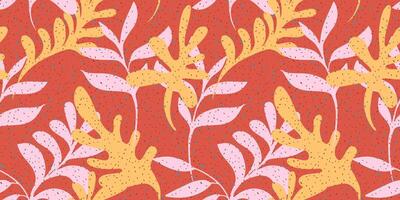 einfach Herbst nahtlos Muster mit abstrakt minimalistisch Formen Geäst Blätter und winzig Punkte, Tropfen, Flecken Drucken. Hand gezeichnet skizzieren. Collage Vorlage zum Entwürfe, Textil, Stoff vektor
