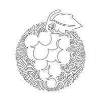 enda en rad ritning hälsosamma ekologiska druvor för vingård logotyp. färsk tropisk frukt koncept för fruktträdgård trädgård ikon. swirl curl cirkel bakgrundsstil. kontinuerlig linje rita design vektor