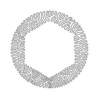 Kontinuierliche einzeilige Zeichnung, handgezeichnetes Sechseck, leerer Zeichnungsrahmen isoliert, schwarze Kritzellinien, einzelnes Sechseck. Wirbel-Curl-Kreis-Hintergrund-Stil. Einzeilige Zeichnungsdesign-Vektorillustration vektor