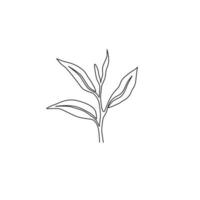 en kontinuerlig linjeritning av hela hälsosamma ekologiska teblad för örtdrycklogotyp. färsk natur koncept för te plantage ikon. moderna en rad rita design vektorgrafisk illustration vektor