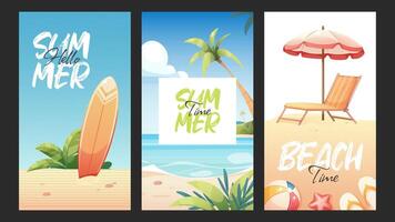 Sommer- Plakate. Hallo Sommer, Sommer- Zeit, Strand Zeit vektor