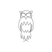 en kontinuerlig linjeritning av söt uggla fågel för företagets logotyp identitet. symbol för utbildning, visdom, skola, smart, kunskap, intelligent ikon koncept. enkel rad vektor rita design illustration