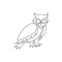 en enda linjeteckning av elegant ugglefågel för företagets logotypidentitet. symbol för utbildning, visdom, klok, skola, smart, kunskap ikon koncept. kontinuerlig linje vektor rita design grafisk illustration