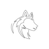eine durchgehende Strichzeichnung eines einfachen süßen sibirischen Husky-Hündchenkopfsymbols. Säugetiere Tier Logo Emblem Vektor Konzept. moderne einzeilige grafikdesignillustration