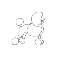 en enda linjeritning av enkel söt pudel valp hund ikon. djuraffär logotyp emblem vektor koncept. modern kontinuerlig linje rita design grafisk illustration