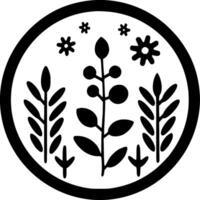 blommig - svart och vit isolerat ikon - illustration vektor