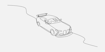 tävlings bil med kontinuerlig ett linje teckning stil. redigerbar stroke. grafisk illustration. vektor