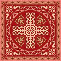 guld och röd fyrkant yakut prydnad. oändlig rektangel, gräns, ram av de nordlig människors av de långt öst vektor