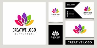 modern färgrik lotus blomma logotyp design mall med företag kort design vektor