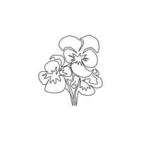 einzelne durchgehende Strichzeichnung der Schönheit frischer Viola-Hybridpflanze für Wandkunst-Wohnkulturplakat. Druckbare dekorative Stiefmütterchenblume für Grußkartenverzierung. eine linie zeichnen design vektorillustration vektor