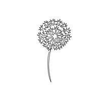 enda kontinuerlig linjeteckning skönhet färsk taraxacum för hem väggdekor konst affischtryck. utskrivbar dekorativ maskrosblomma för inbjudningskort. moderna en rad rita design vektorillustration vektor