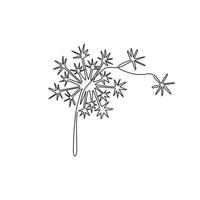 Eine einzige Strichzeichnung von Schönheit frischem Taraxacum für das Gartenlogo. Druckbare dekorative Löwenzahnblume für Wohnkultur-Wandkunst-Plakatdruck. moderne durchgehende Linie zeichnen Design-Vektor-Illustration vektor