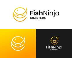 Fisch und Ninja Sport Angeln Logo Design. vektor