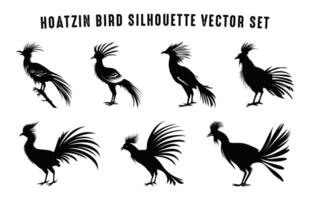 hoatzin fågel silhuett svart klämma konst uppsättning, hoatzin fåglar silhuetter bunt vektor