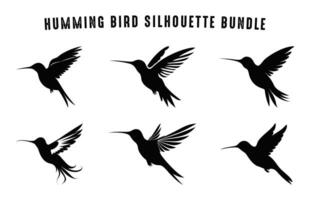 kolibri silhuett svart klämma konst uppsättning, brummande fåglar flygande silhuetter bunt vektor
