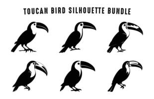 toucan fågel silhuett svart ClipArt uppsättning, toucan fåglar silhuetter bunt vektor