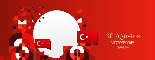 Truthahn Sieg Tag breit Banner im modern geometrisch Stil mit rot Farben. Türkisch National Tag Gruß Karte Vorlage Illustration auf August 30. glücklich Sieg Tag Truthahn vektor