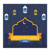 glückliche eid al adha mubarak designvorlage geschichten sammlung. islamischer hintergrund mit laterne, moschee und ziege. vektor