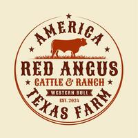 Western Angus Kuh Stier das Vieh Bauernhof Ranch Jahrgang Abzeichen Logo vektor