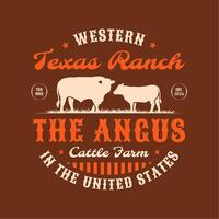 årgång retro rustik angus ko nötkött nötkreatur bruka texas ranch nötkött boskap Västra logotyp vektor