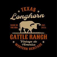 Västra texas longhorn angus ko tjur nötkreatur ranch logotyp vektor