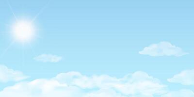 Himmel ist Blau mit flauschige Weiß Wolken. Sonne scheint unter Kumulus. Illustration von sauber Sommer- Landschaft vektor
