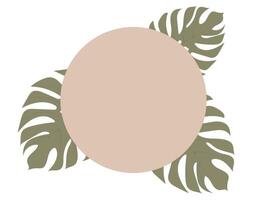 tropisk runda bakgrund med monstera löv. pastell abstrakt bakgrund med växt blad. sommar illustration med kopia Plats för text vektor